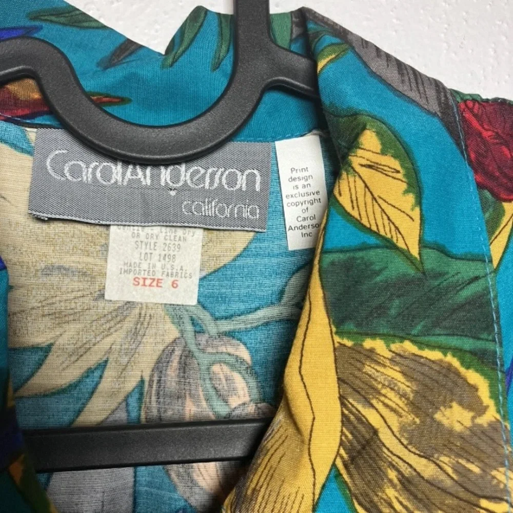 VNTG Tropical Floral Teal Wrap Midi Dress Colorful Hawaiian Parrot USA‎
